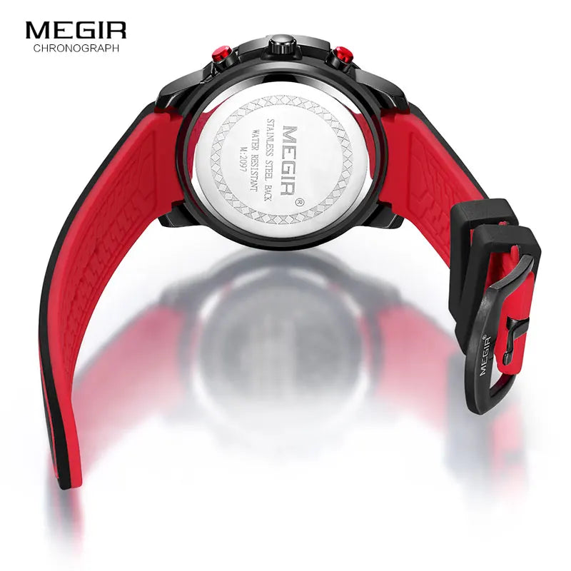 Megir Men's Sports Quartz Watches Army Military Chronograph Wristwatch for Man Luminous Relogios Masculino Clock 2097 Black Red