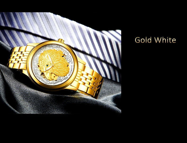 Carve Eagle Dial Men's Automatic Mechanical Watches Luxury Brand Full Stainless Steel Skeleton Watch Male Business Wristwatch