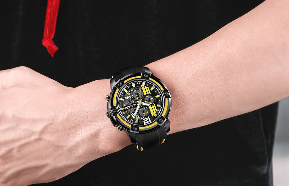 Megir Men's Sports Quartz Watches Army Military Chronograph Wristwatch for Man Luminous Relogios Masculino Clock 2097 Black Red