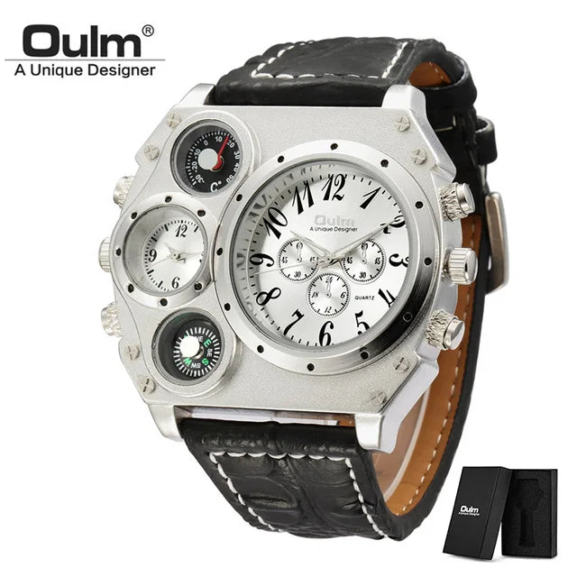 OULM Watch Men Quartz Sport Leather Strap Watches Big Dial Military Wristwatch Mens Clock Compass Decoration reloj hombre 2023