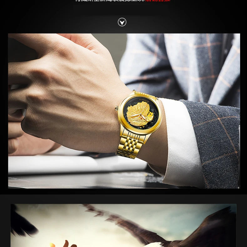 Carve Eagle Dial Men's Automatic Mechanical Watches Luxury Brand Full Stainless Steel Skeleton Watch Male Business Wristwatch