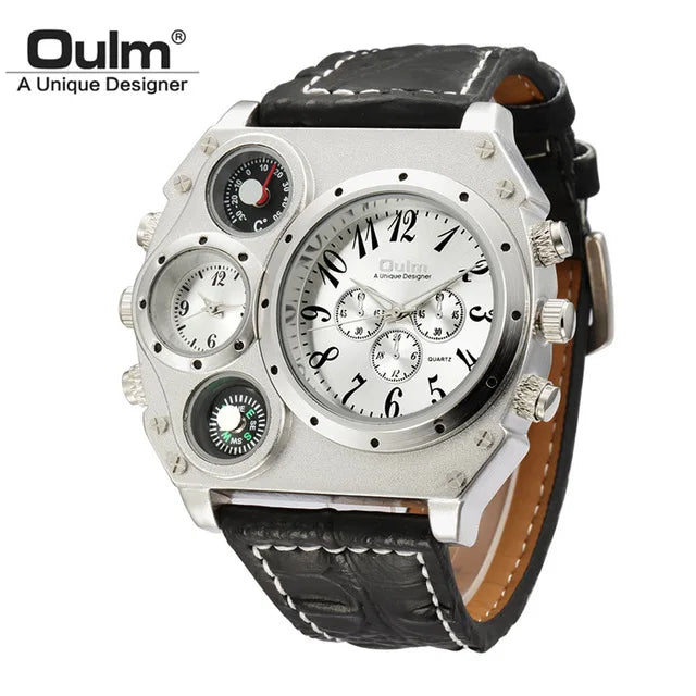 OULM Watch Men Quartz Sport Leather Strap Watches Big Dial Military Wristwatch Mens Clock Compass Decoration reloj hombre 2023