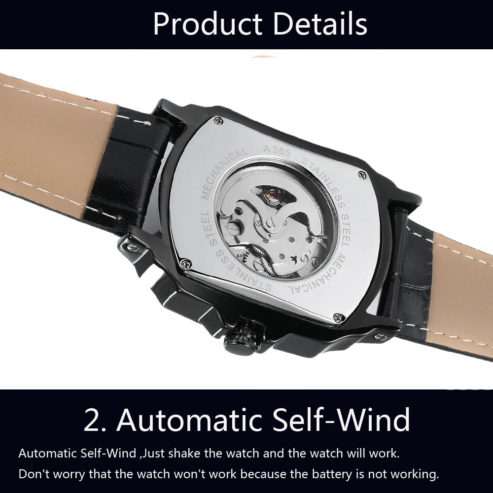 Luxury Mens Watches Tonneau Silver Transparent Skeleton Watch for Men Mechanical Hollow Out Wristwatches Stainless Steel Strap
