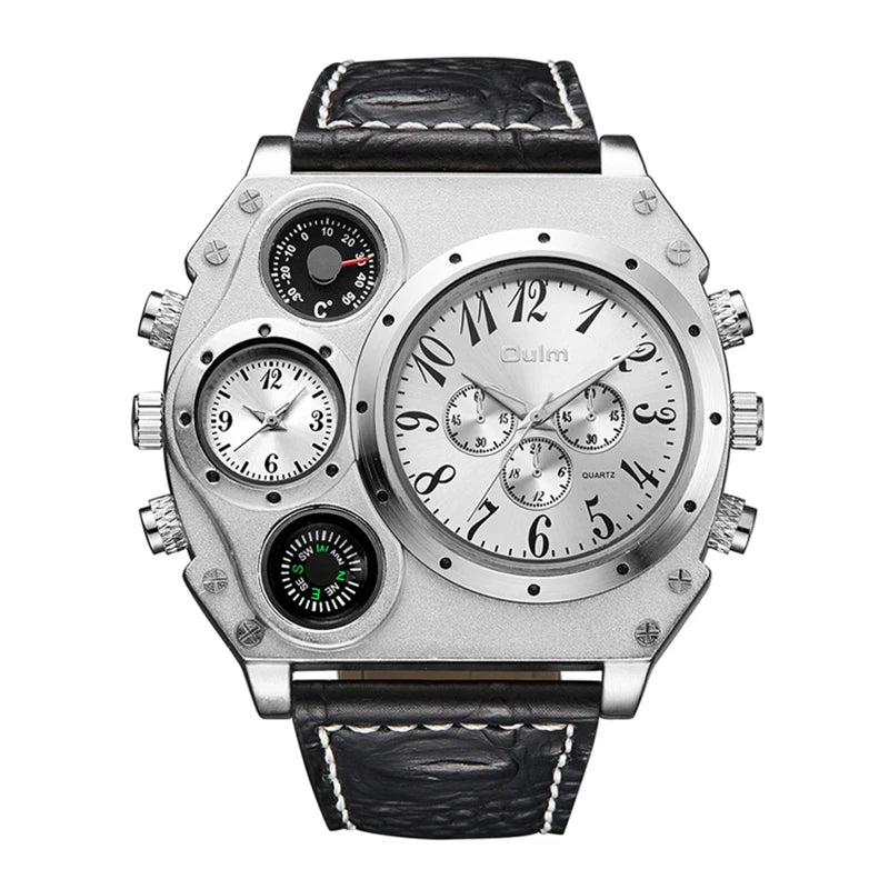 OULM Watch Men Quartz Sport Leather Strap Watches Big Dial Military Wristwatch Mens Clock Compass Decoration reloj hombre 2023