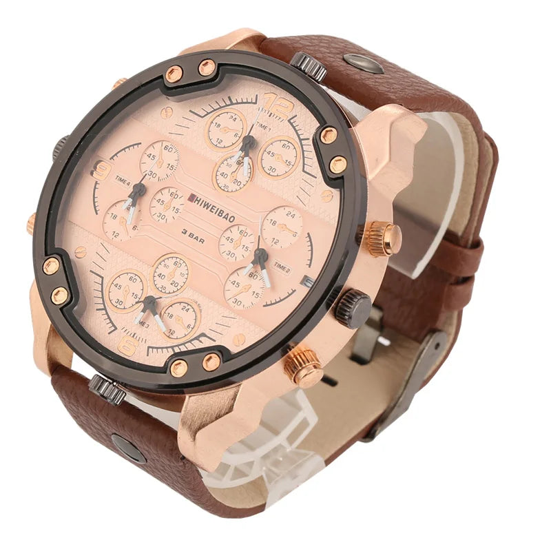 Shiweibao Cool Mens Watches Top Brand Luxury Quartz Watch For Men Four Time Zones Military Wristwatches Leather Relojes Hombre