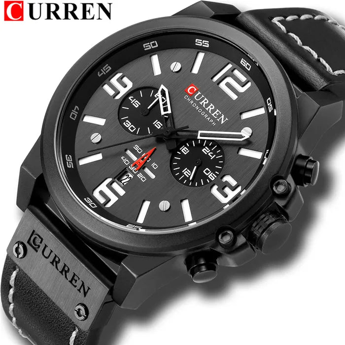 CURREN Fashion Casual Date Quartz Watches For Men Fashion Leather Sports Men's Wrsitwatch Chronograph Male Watch