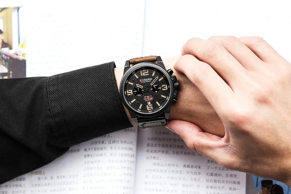 CURREN Fashion Casual Date Quartz Watches For Men Fashion Leather Sports Men's Wrsitwatch Chronograph Male Watch