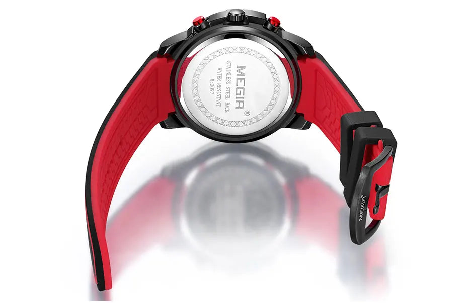 Megir Men's Sports Quartz Watches Army Military Chronograph Wristwatch for Man Luminous Relogios Masculino Clock 2097 Black Red