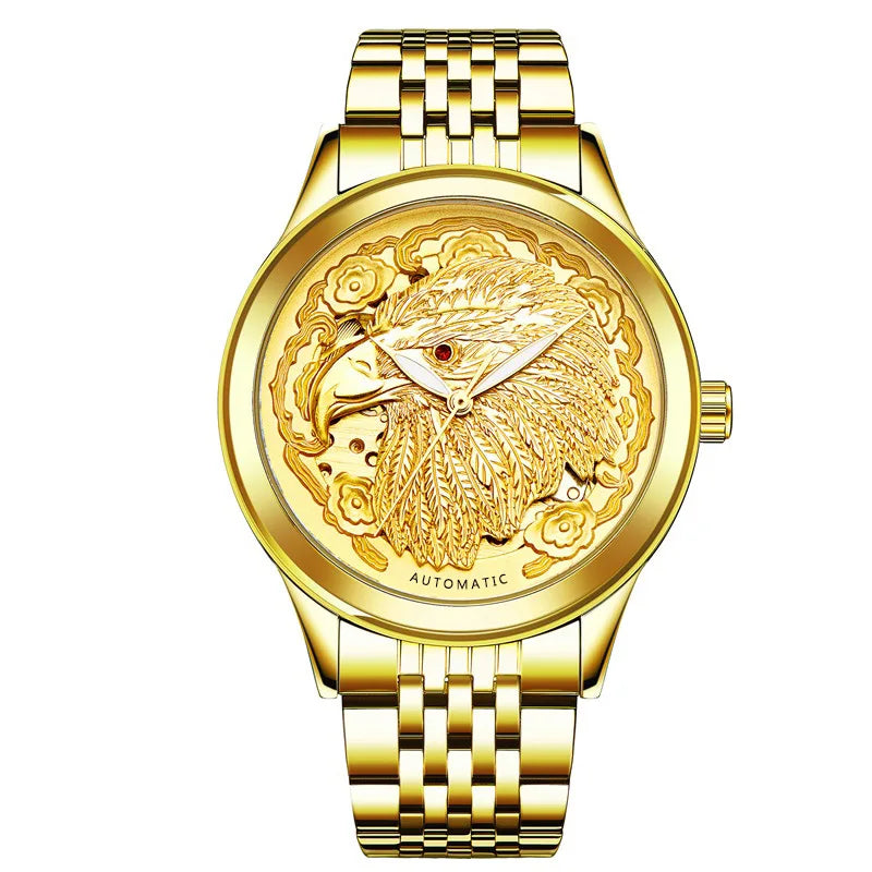 Carve Eagle Dial Men's Automatic Mechanical Watches Luxury Brand Full Stainless Steel Skeleton Watch Male Business Wristwatch