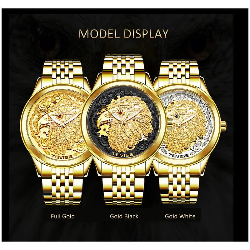 Carve Eagle Dial Men's Automatic Mechanical Watches Luxury Brand Full Stainless Steel Skeleton Watch Male Business Wristwatch