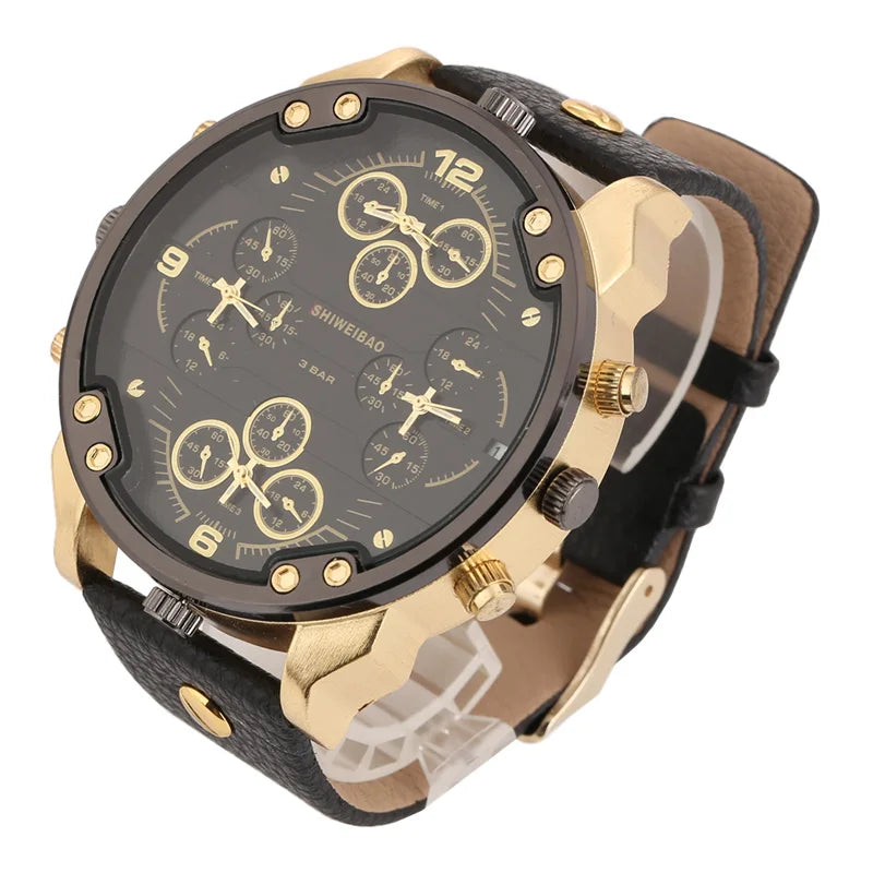 Shiweibao Cool Mens Watches Top Brand Luxury Quartz Watch For Men Four Time Zones Military Wristwatches Leather Relojes Hombre