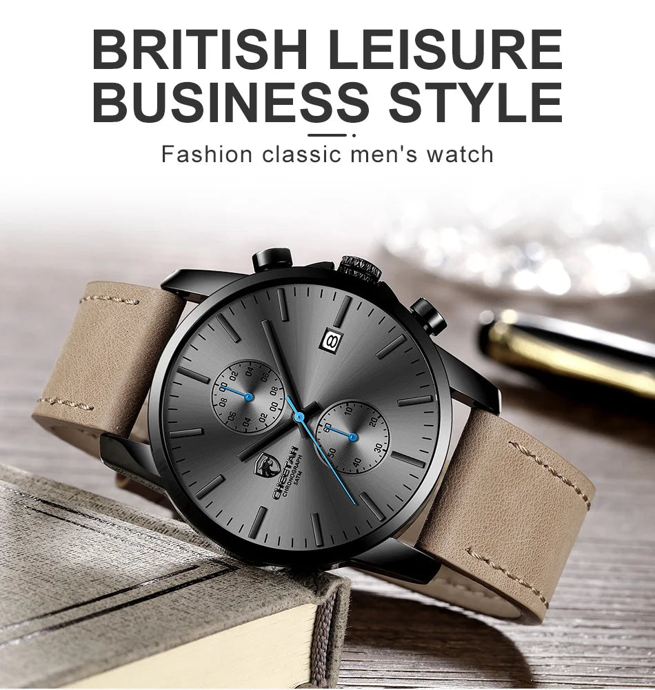 2021 Men Watch CHEETAH Brand Fashion Sports Quartz Watches Mens Leather Waterproof Chronograph Clock Business Relogio Masculino