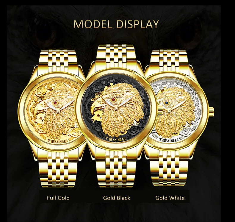 Carve Eagle Dial Men's Automatic Mechanical Watches Luxury Brand Full Stainless Steel Skeleton Watch Male Business Wristwatch