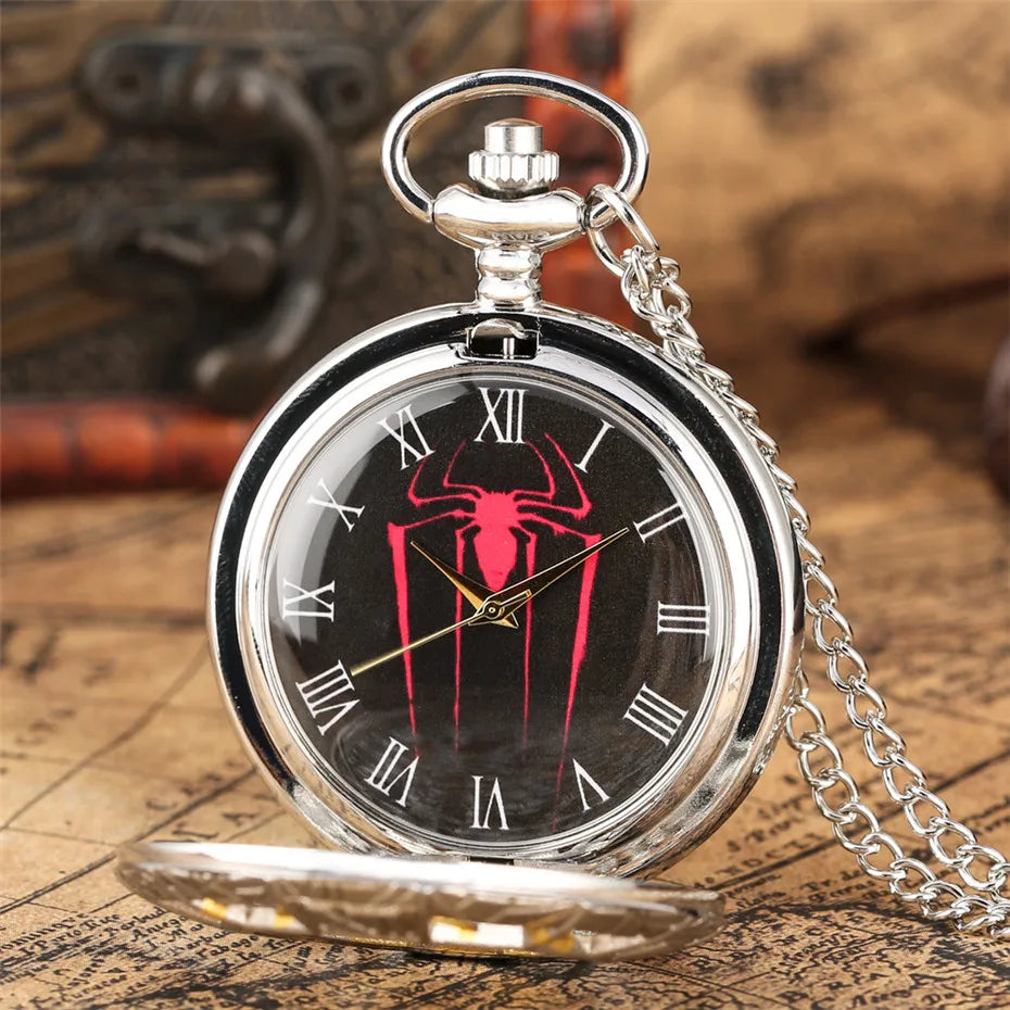 Gold Hollow Spider Design Quartz Pocket Watch Silver Half Hunter Pendant Necklace Clock Best Gifts Boys Men Women New 2019