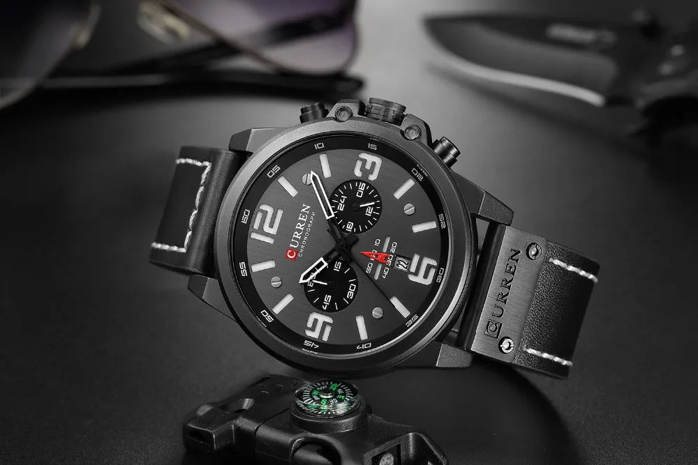 CURREN Fashion Casual Date Quartz Watches For Men Fashion Leather Sports Men's Wrsitwatch Chronograph Male Watch