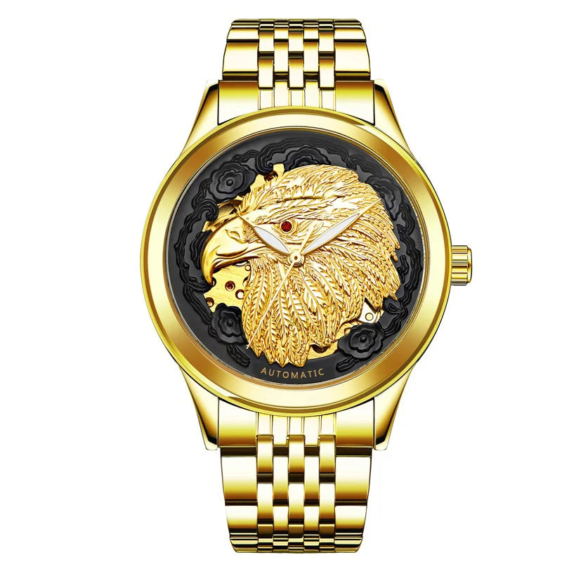 Carve Eagle Dial Men's Automatic Mechanical Watches Luxury Brand Full Stainless Steel Skeleton Watch Male Business Wristwatch
