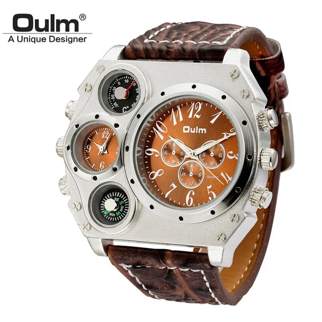 OULM Watch Men Quartz Sport Leather Strap Watches Big Dial Military Wristwatch Mens Clock Compass Decoration reloj hombre 2023