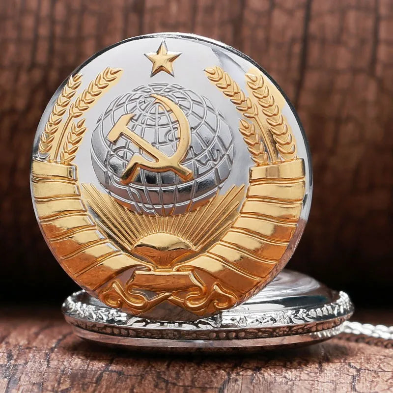 New Soviet Sickle Hammer Style Quartz Pocket Watch Men Women Vintage Bronze Pendant Best Gift Masculino Relogio Silver Clock