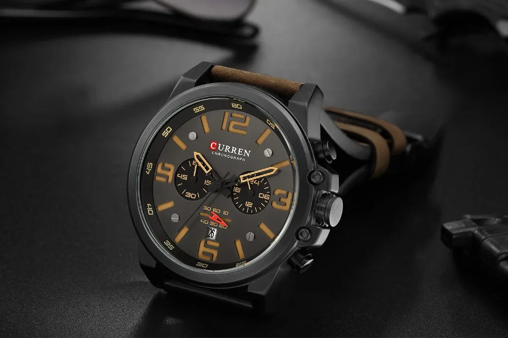 CURREN Fashion Casual Date Quartz Watches For Men Fashion Leather Sports Men's Wrsitwatch Chronograph Male Watch