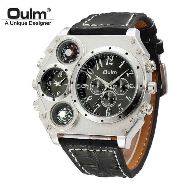 OULM Watch Men Quartz Sport Leather Strap Watches Big Dial Military Wristwatch Mens Clock Compass Decoration reloj hombre 2023