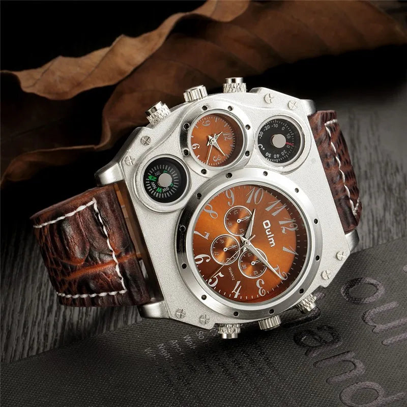 OULM Watch Men Quartz Sport Leather Strap Watches Big Dial Military Wristwatch Mens Clock Compass Decoration reloj hombre 2023