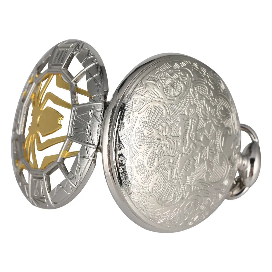 Gold Hollow Spider Design Quartz Pocket Watch Silver Half Hunter Pendant Necklace Clock Best Gifts Boys Men Women New 2019