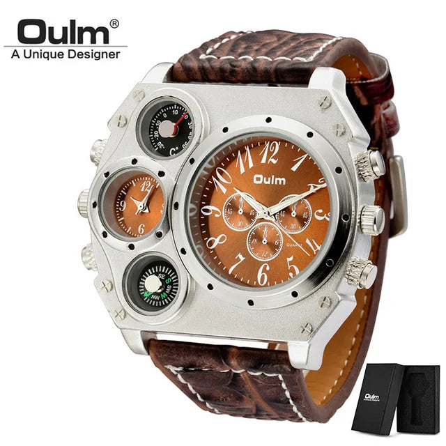 OULM Watch Men Quartz Sport Leather Strap Watches Big Dial Military Wristwatch Mens Clock Compass Decoration reloj hombre 2023