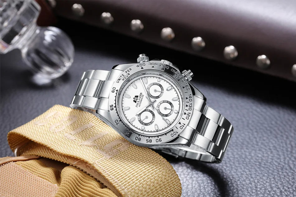 Automatic Watches Self Wind Mechanical Gold Stainless Steel Glacier Ice Blue Dial Chestnut Brown Bezel Luminous Men Watch