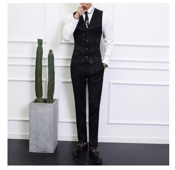 High-end Brand Suit Men Clothing Fashion Business Banquet Wedding Blazers Jacket with Vest and Pants Black / Blue Size 6XL