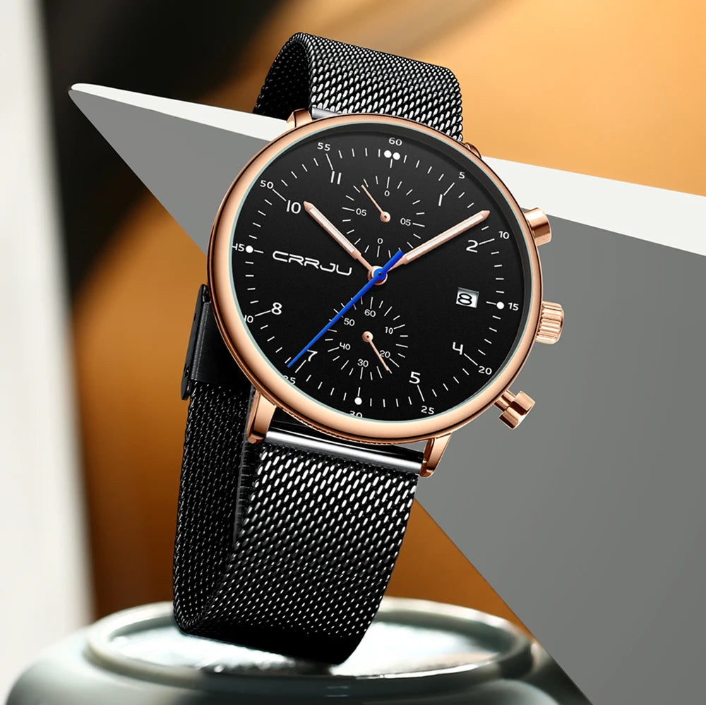 Mens Watch CRRJU Luxury Top Brand Men Stainless Steel WristWatch Men's Military waterproof Date Quartz watches relogio masculino