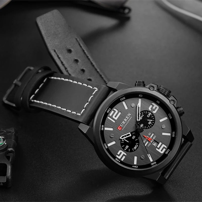 CURREN Fashion Casual Date Quartz Watches For Men Fashion Leather Sports Men's Wrsitwatch Chronograph Male Watch