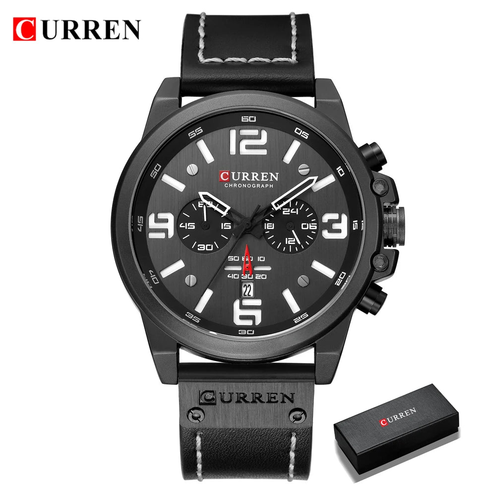 CURREN Fashion Casual Date Quartz Watches For Men Fashion Leather Sports Men's Wrsitwatch Chronograph Male Watch