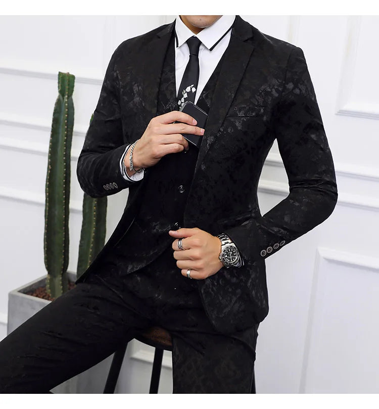 High-end Brand Suit Men Clothing Fashion Business Banquet Wedding Blazers Jacket with Vest and Pants Black / Blue Size 6XL