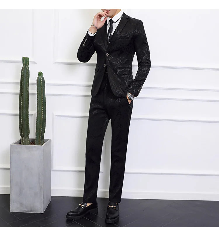 High-end Brand Suit Men Clothing Fashion Business Banquet Wedding Blazers Jacket with Vest and Pants Black / Blue Size 6XL