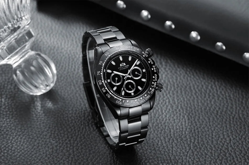 Automatic Watches Self Wind Mechanical Gold Stainless Steel Glacier Ice Blue Dial Chestnut Brown Bezel Luminous Men Watch