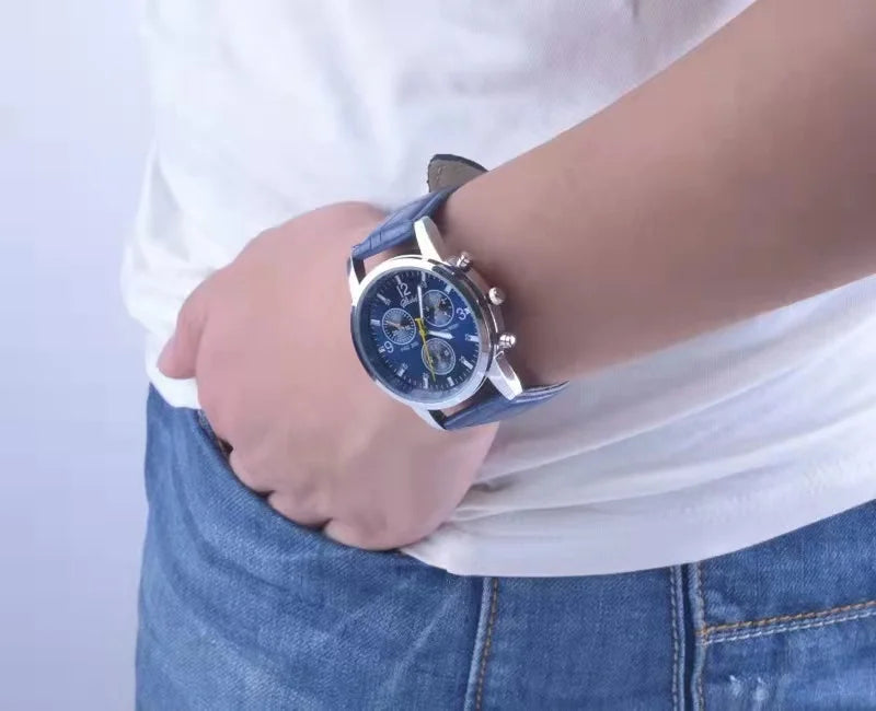 Fashionable casual men style and leisurely strap watch three eye six stitches leisure fashion activity watch, quartz watch