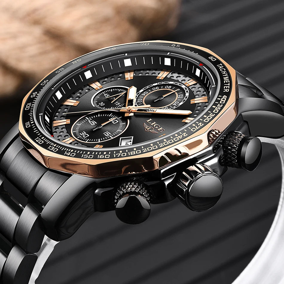 Man Watch LIGE Luxury Stainless Steel Mens Watch Male Military Sport Waterproof Big Watches Men Quartz Clock Relogios Masculino