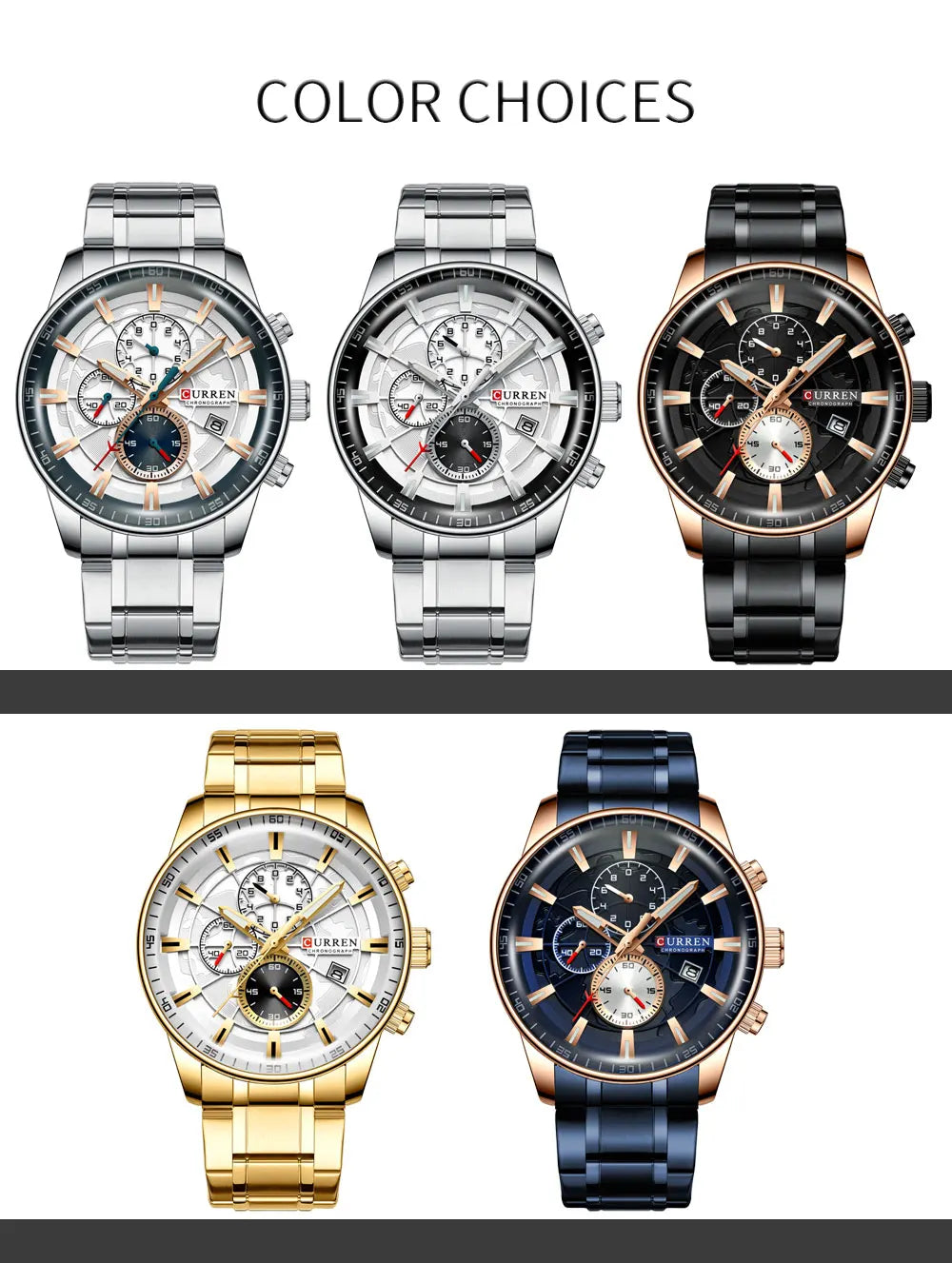 CURREN Man WristWatch Waterproof Chronograph Men Watch Military Top Brand Luxury Gold Stainless Steel Sport Date Male Clock 8362