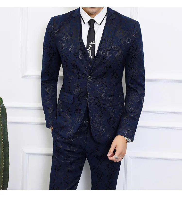 High-end Brand Suit Men Clothing Fashion Business Banquet Wedding Blazers Jacket with Vest and Pants Black / Blue Size 6XL