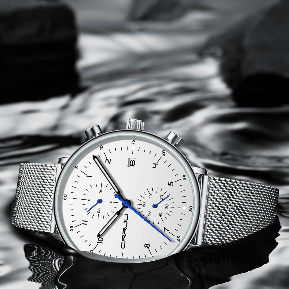 Mens Watch CRRJU Luxury Top Brand Men Stainless Steel WristWatch Men's Military waterproof Date Quartz watches relogio masculino