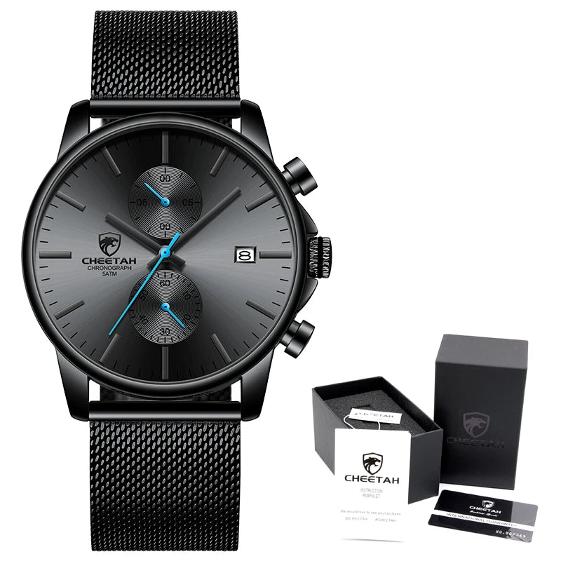 2021 Men Watch CHEETAH Brand Fashion Sports Quartz Watches Mens Leather Waterproof Chronograph Clock Business Relogio Masculino