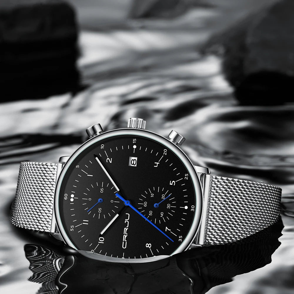 Mens Watch CRRJU Luxury Top Brand Men Stainless Steel WristWatch Men's Military waterproof Date Quartz watches relogio masculino
