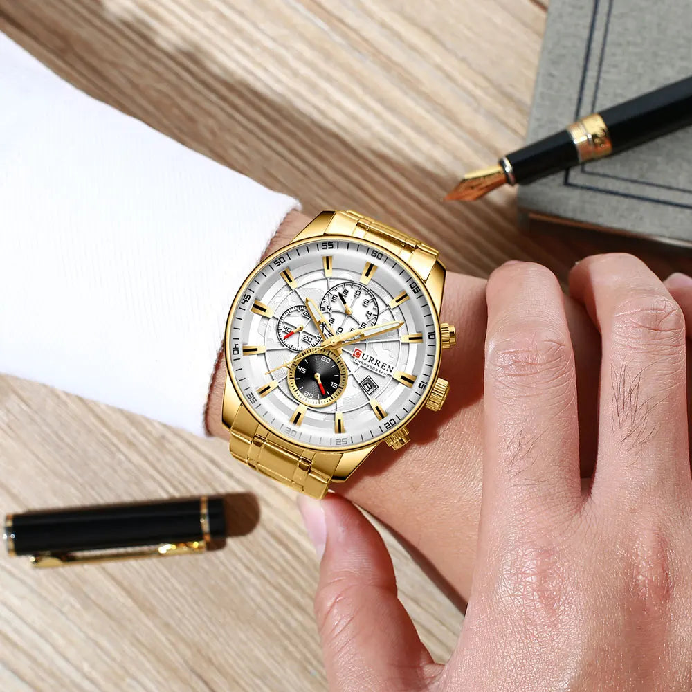 CURREN Man WristWatch Waterproof Chronograph Men Watch Military Top Brand Luxury Gold Stainless Steel Sport Date Male Clock 8362