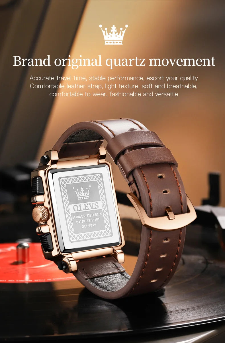OLEVS Top Brand Male Watches Square Quartz Watch Watch For Men Waterproof Leather Strap Sport Clock Male Relogio Masculino