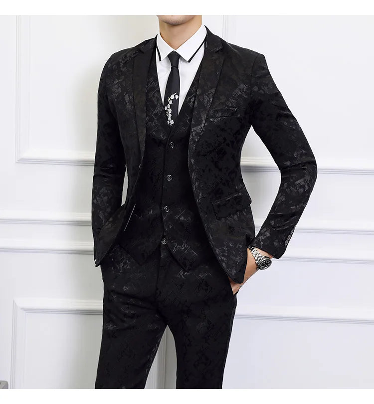 High-end Brand Suit Men Clothing Fashion Business Banquet Wedding Blazers Jacket with Vest and Pants Black / Blue Size 6XL