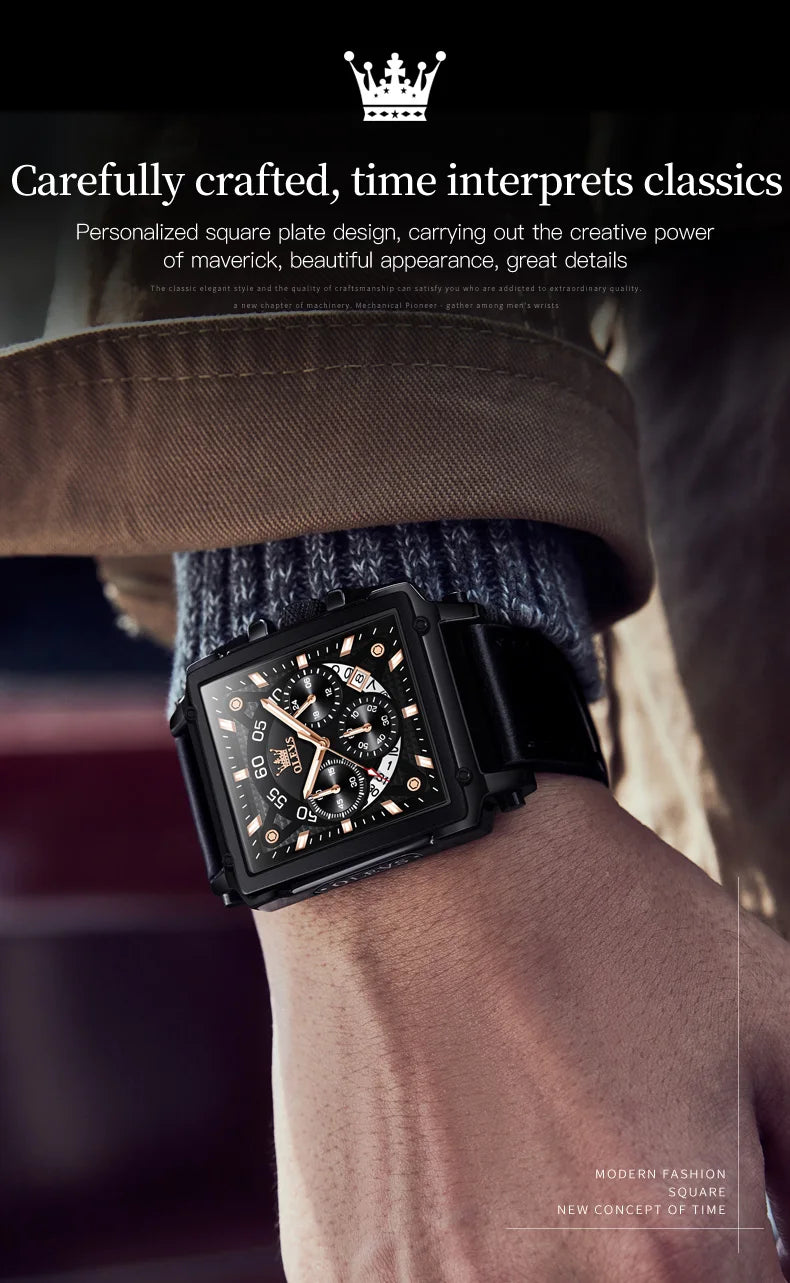 OLEVS Top Brand Male Watches Square Quartz Watch Watch For Men Waterproof Leather Strap Sport Clock Male Relogio Masculino