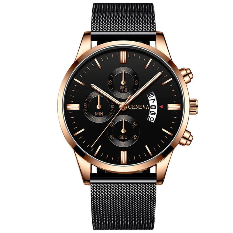 2023 Men's Fashion Business Calendar Watches Men Luxury Blue Stainless Steel Mesh Belt Analog Quartz Watch relogio masculino
