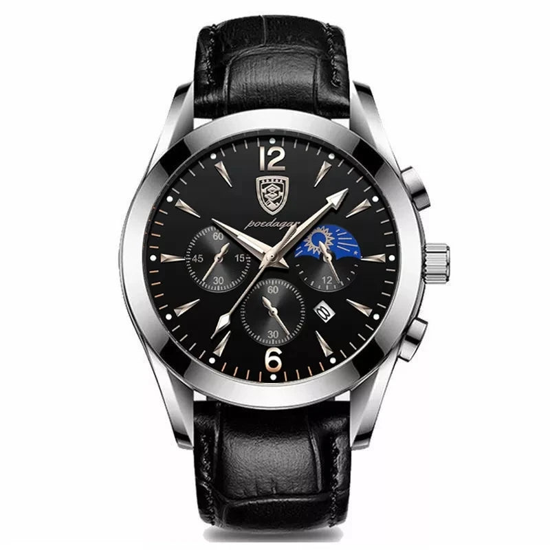 POEDAGAR Men Watch New Top Brand Luxury Waterproof Luminous Sport Wristwatch Quartz Military Genuine Leather Relogio Masculino