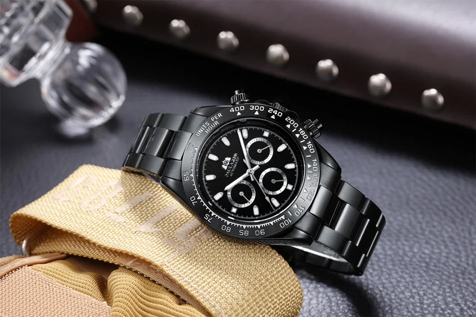 Automatic Watches Self Wind Mechanical Gold Stainless Steel Glacier Ice Blue Dial Chestnut Brown Bezel Luminous Men Watch