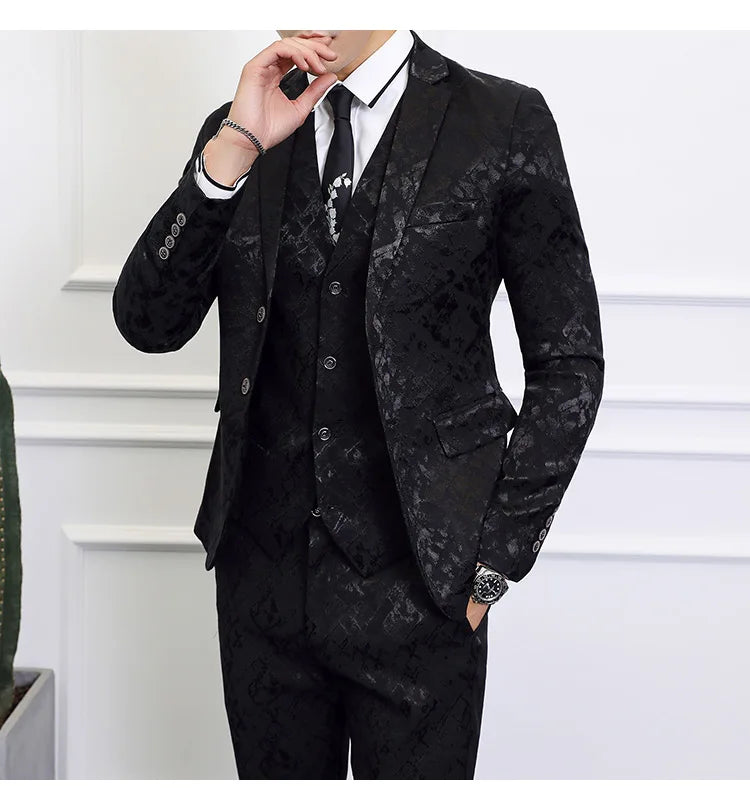 High-end Brand Suit Men Clothing Fashion Business Banquet Wedding Blazers Jacket with Vest and Pants Black / Blue Size 6XL